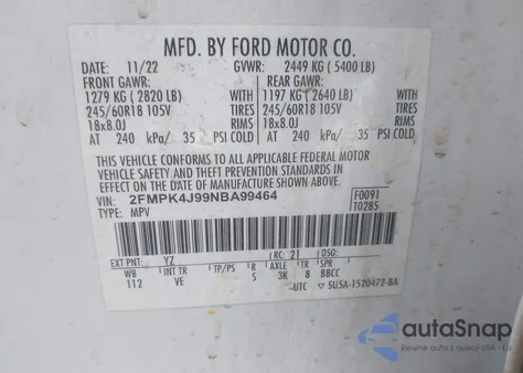 2022 Ford Edge Sel from USA, damaged, VIN 2FMPK4J99NBA99464